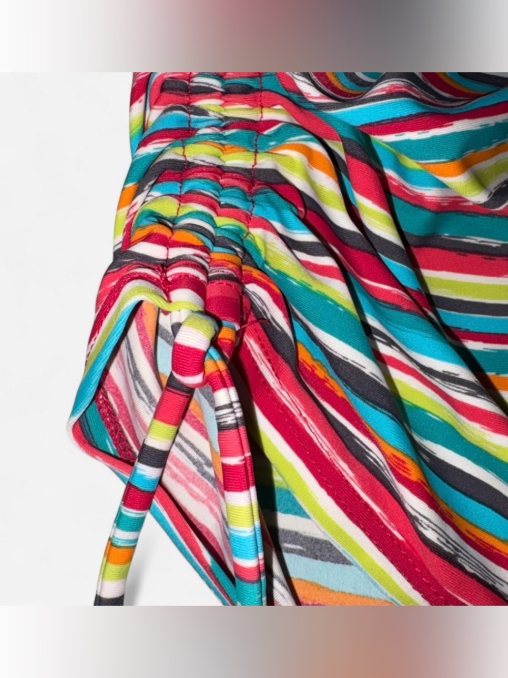 Athleta Colorful Striped Tankini Swim Top Side Tie Ruched Resort 36DD - Picture 3 of 6